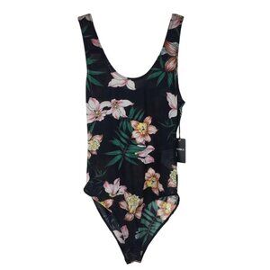 Forever 21 Whimsigoth Black‎ Floral Sheer Sleveless Bodysuit Size Medium